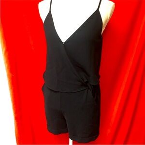 Theory layered silk romper spaghetti strap black size 0